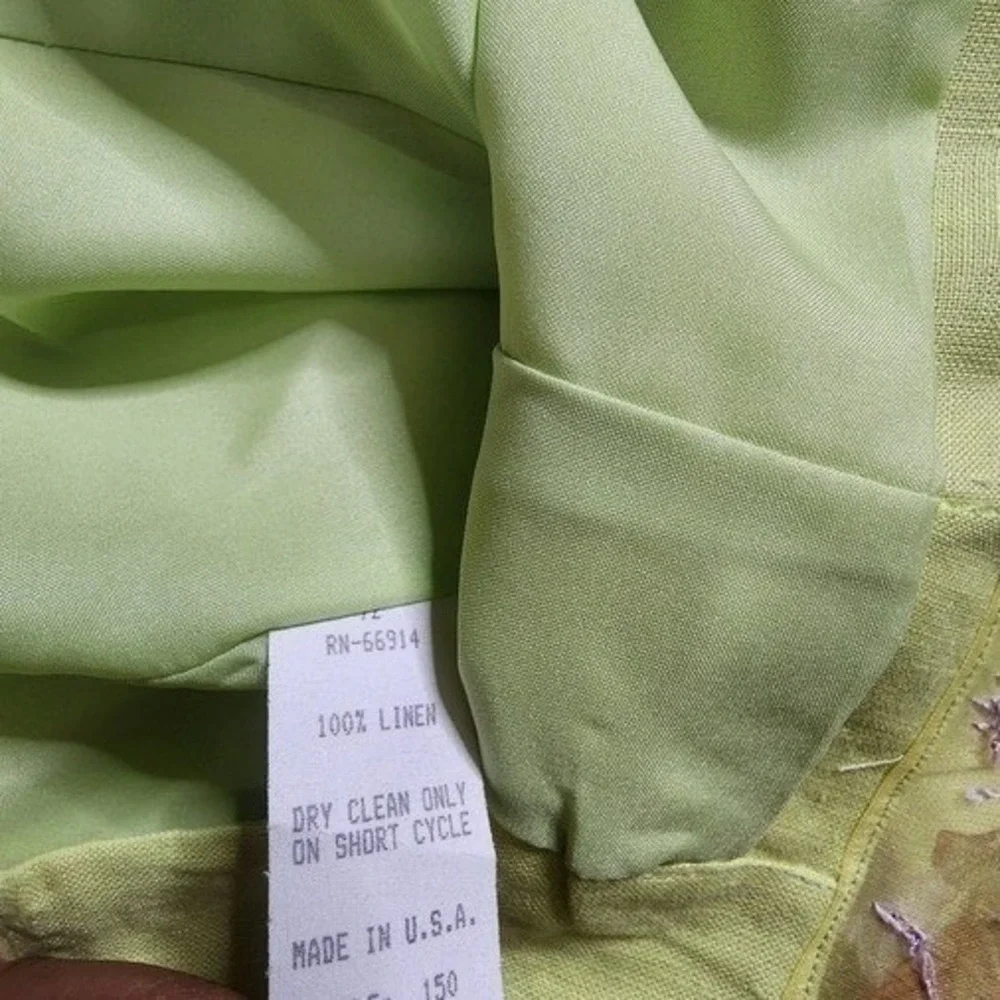 Vintage Althuser Green Linen Blazer Short‎ Sleeve Button Back Floral Trim USA 6